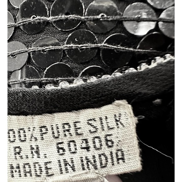 VTG Saks Fifth Ave Flapper Dress Judith Ann Pure Silk Sequined  Sz M/L Blk/Slvr - Picture 9 of 9